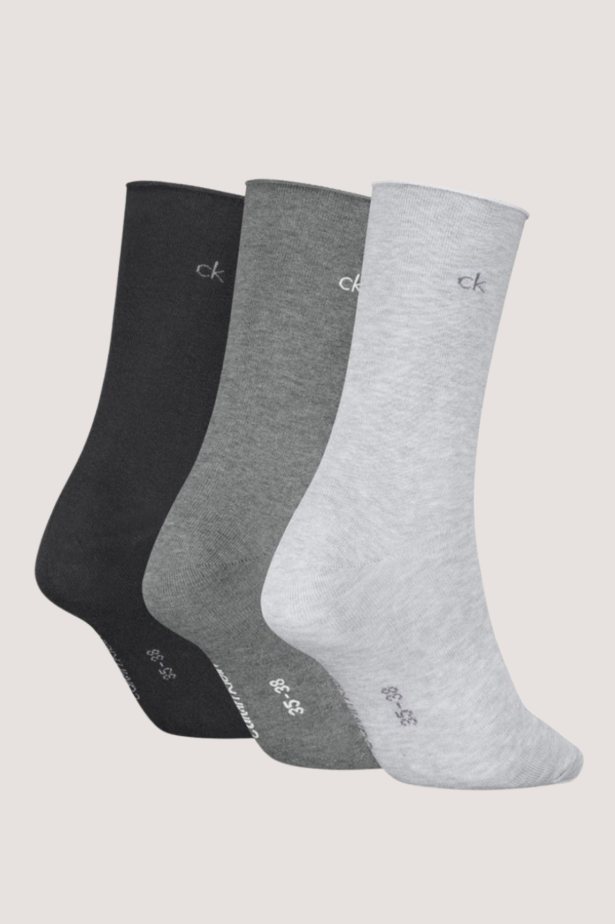 CALVIN KLEIN - WOMEN SOCK 3P ROLLTOP - WHITE/LIGHT GREY MELANGE/BLACK