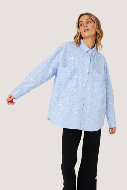 CRÁS - ELLIECRAS SHIRT - BLUE SEQUIN STRIPE