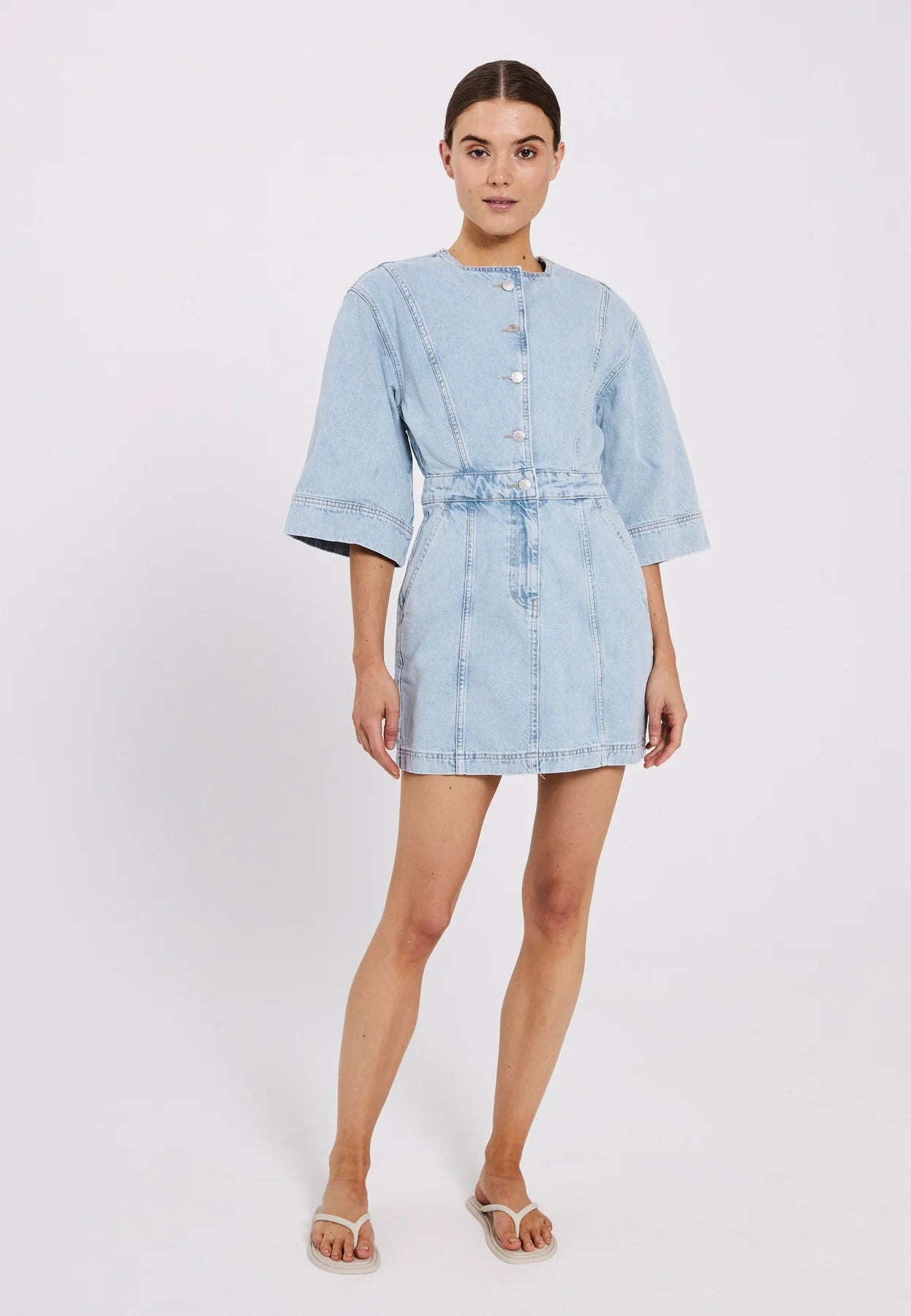 NORR - CARA SHORT DENIM DRESS - BLUE LIGHT WASH