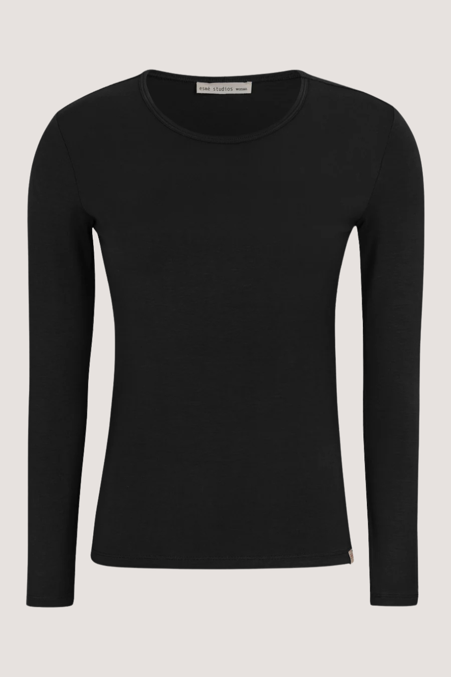 ESMÉ STUDÍOS - ESPENELOPE LS O-NECK SLIM T-SHIRT - BLACK