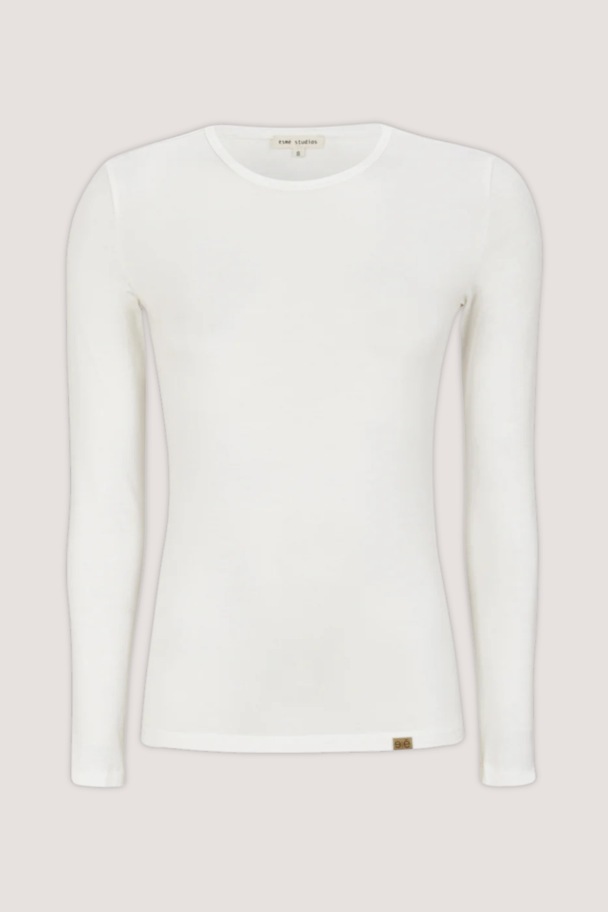 ESMÉ STUDÍOS - ESPENELOPE LS O-NECK SLIM T-SHIRT - WHITE