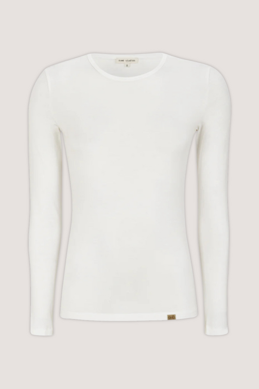 ESMÉ STUDÍOS - ESPENELOPE LS O-NECK SLIM T-SHIRT - WHITE