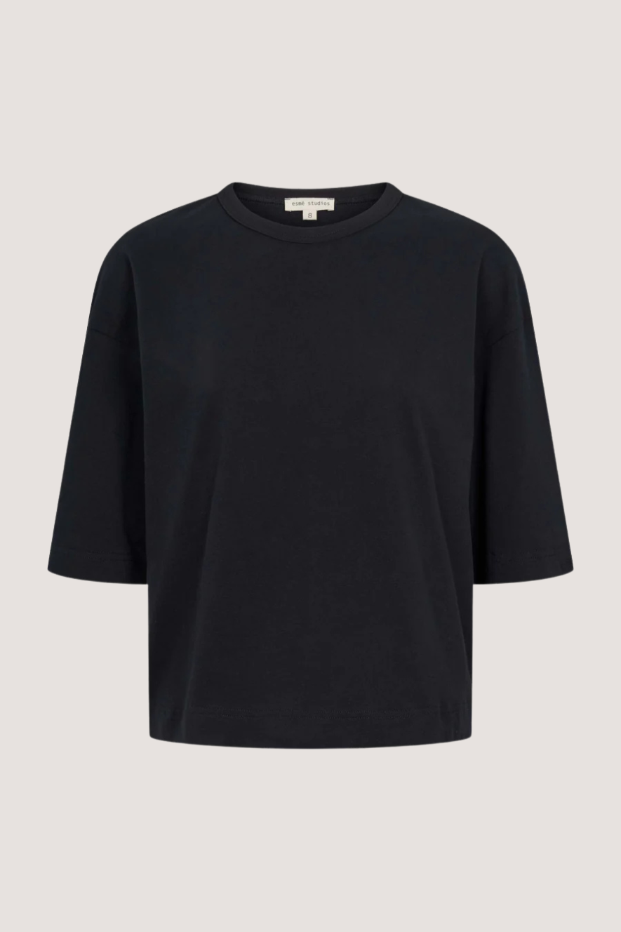 ESMÉ STUDÍOS - ESSIGNE 2/4 BOXY T-SHIRT GOTS - BLACK