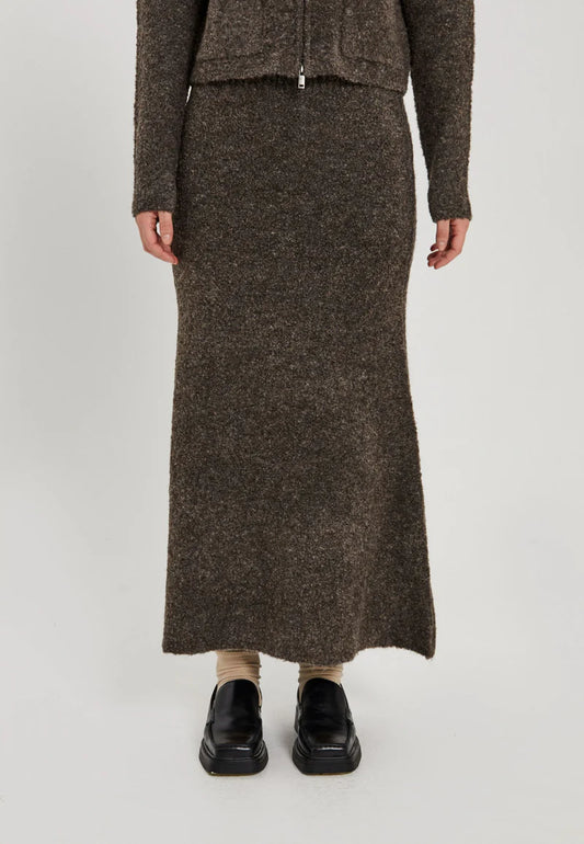 NORR - FILINE KNIT SKIRT - DARK BROWN