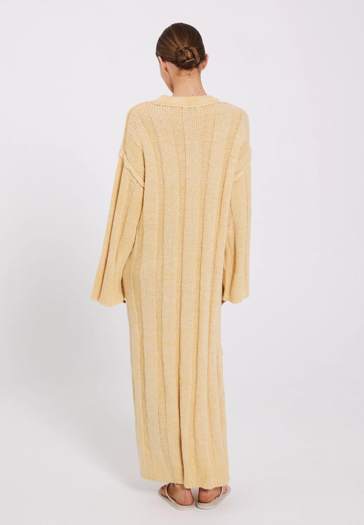 NORR - FUSCIA RIB KNIT DRESS - LIGHT YELLOW MÉLANGE