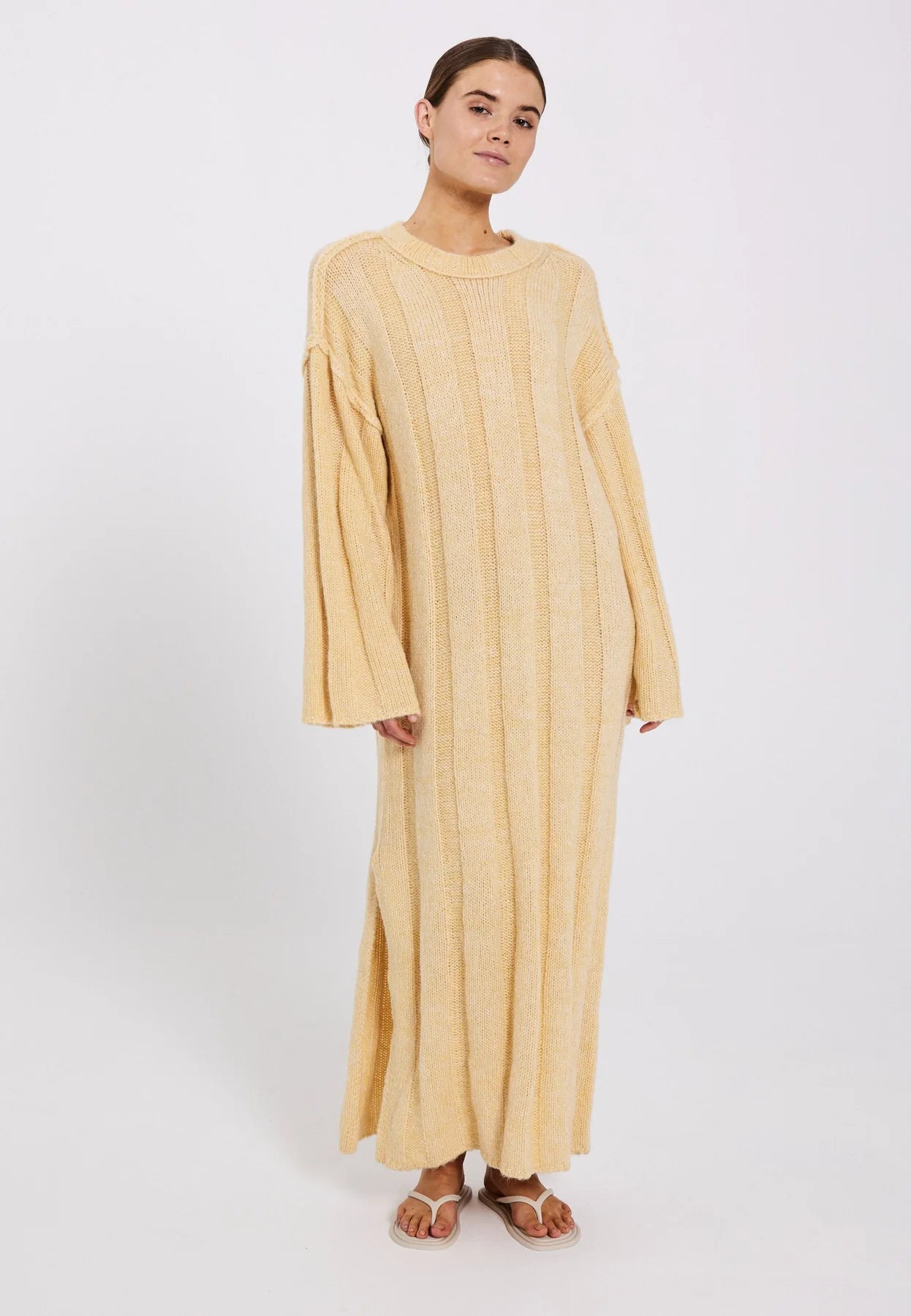 NORR - FUSCIA RIB KNIT DRESS - LIGHT YELLOW MÉLANGE