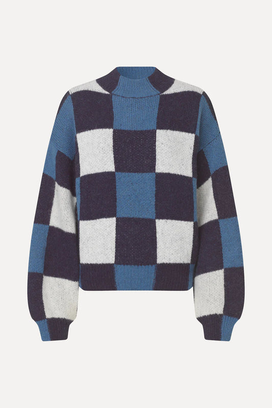 STINE GOYA - GINGHAM CHECK SWEATER - BLUE GINGHAM CHECK