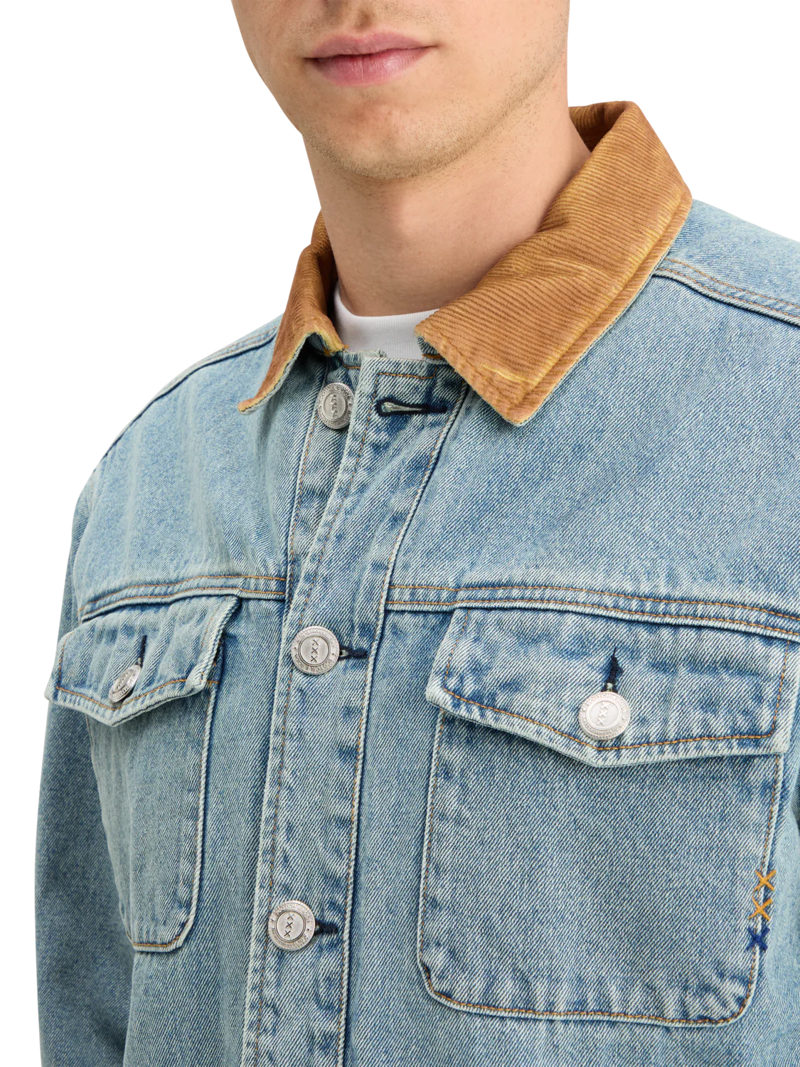 SCOTCH & SODA - CORD COLLAR INDIGO TEDDY JACKET - WASHED INDIGO