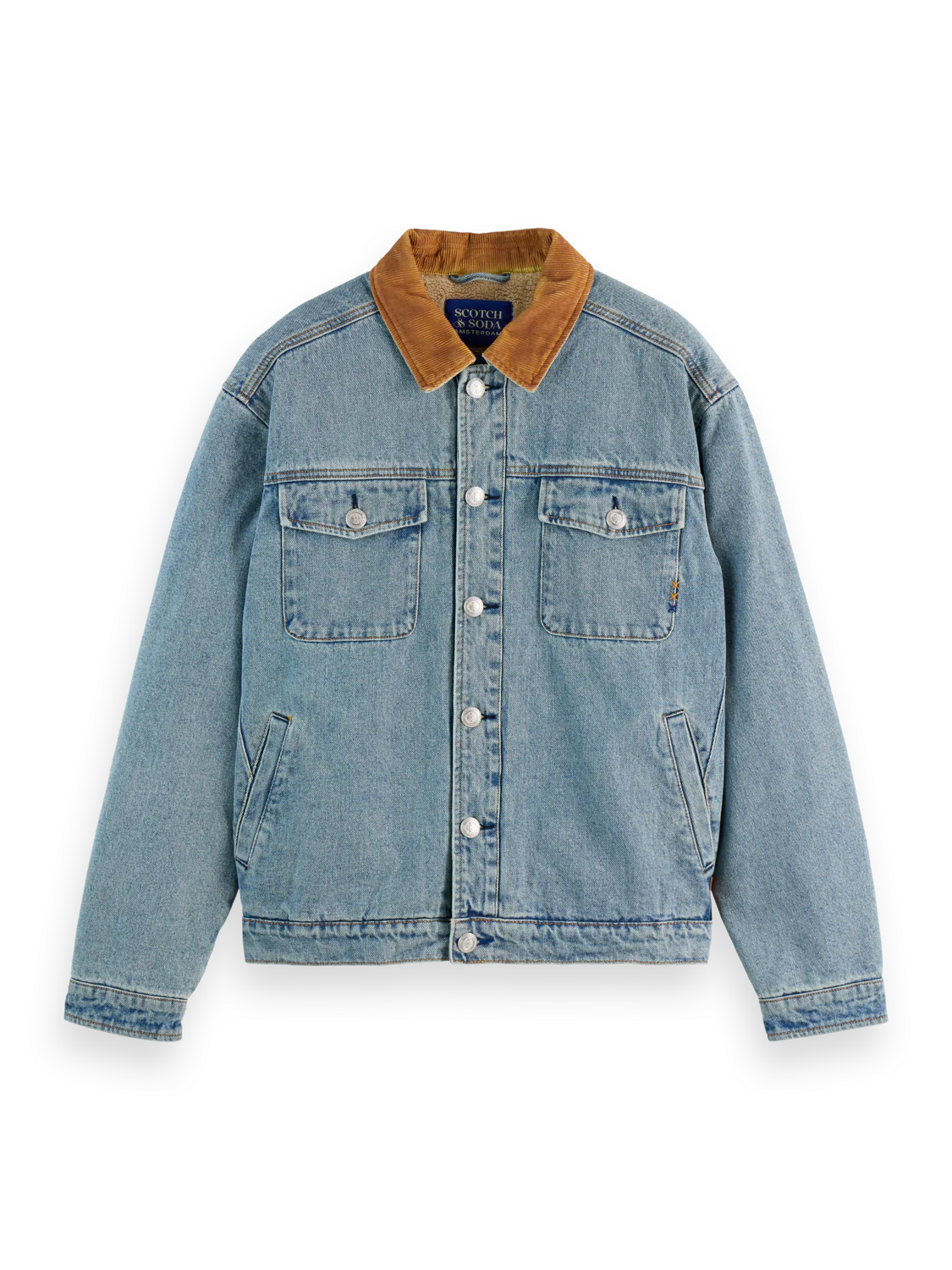 SCOTCH & SODA - CORD COLLAR INDIGO TEDDY JACKET - WASHED INDIGO