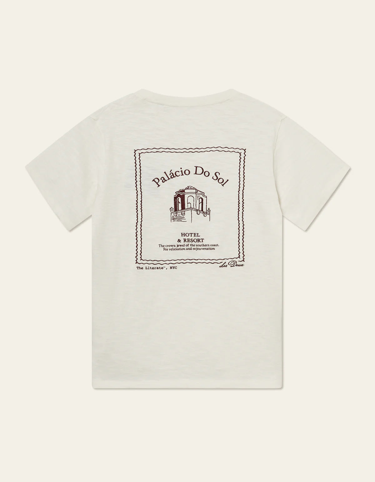 LES DEUX - HOTEL T-SHIRT - LIGHT IVORY/DARK BURGUNDY