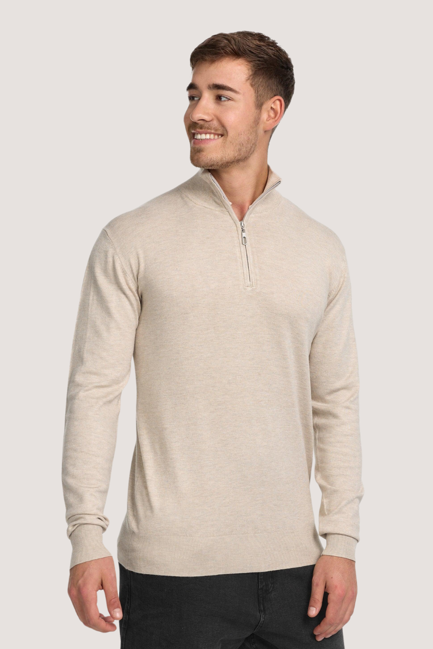 JEFF - FRANKIE KNIT HALF ZIP - BEIGE