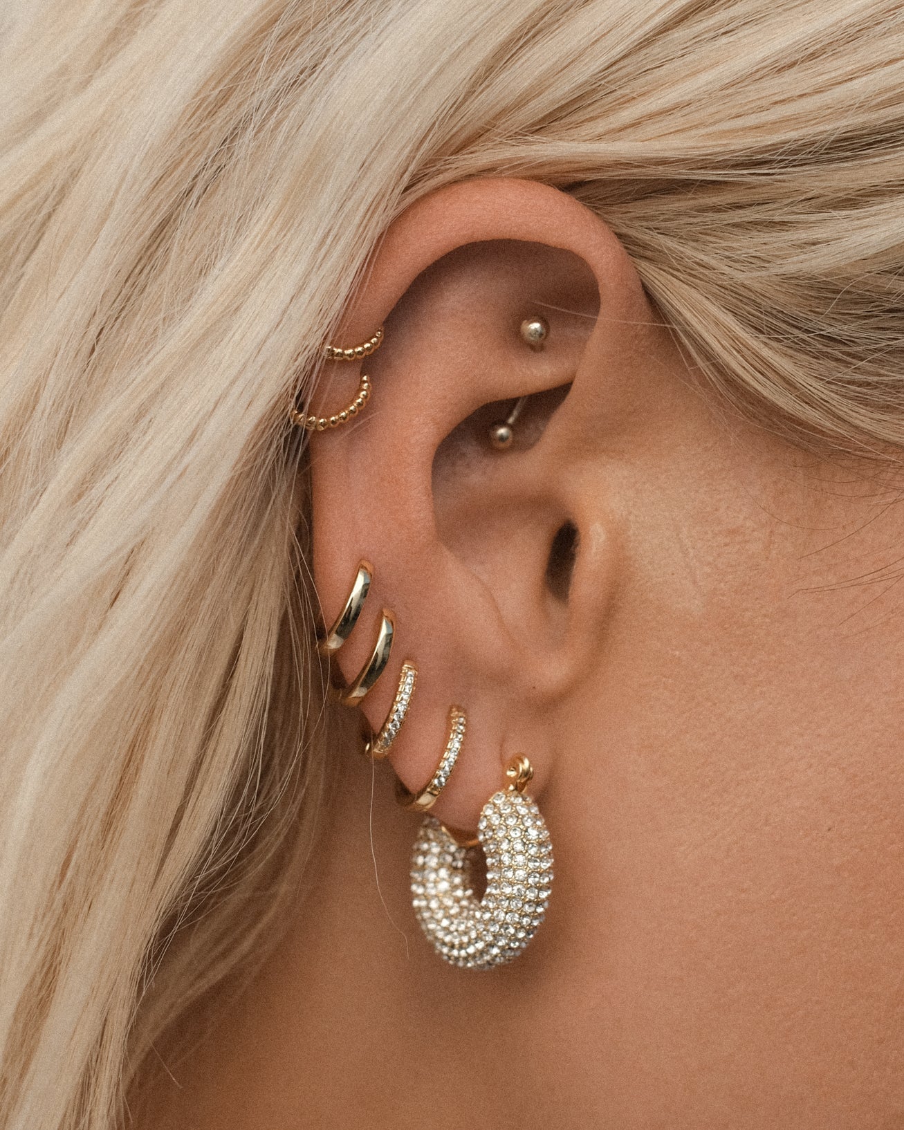 LUV AJ - PAVE MINI DONUT HOOPS - GOLD