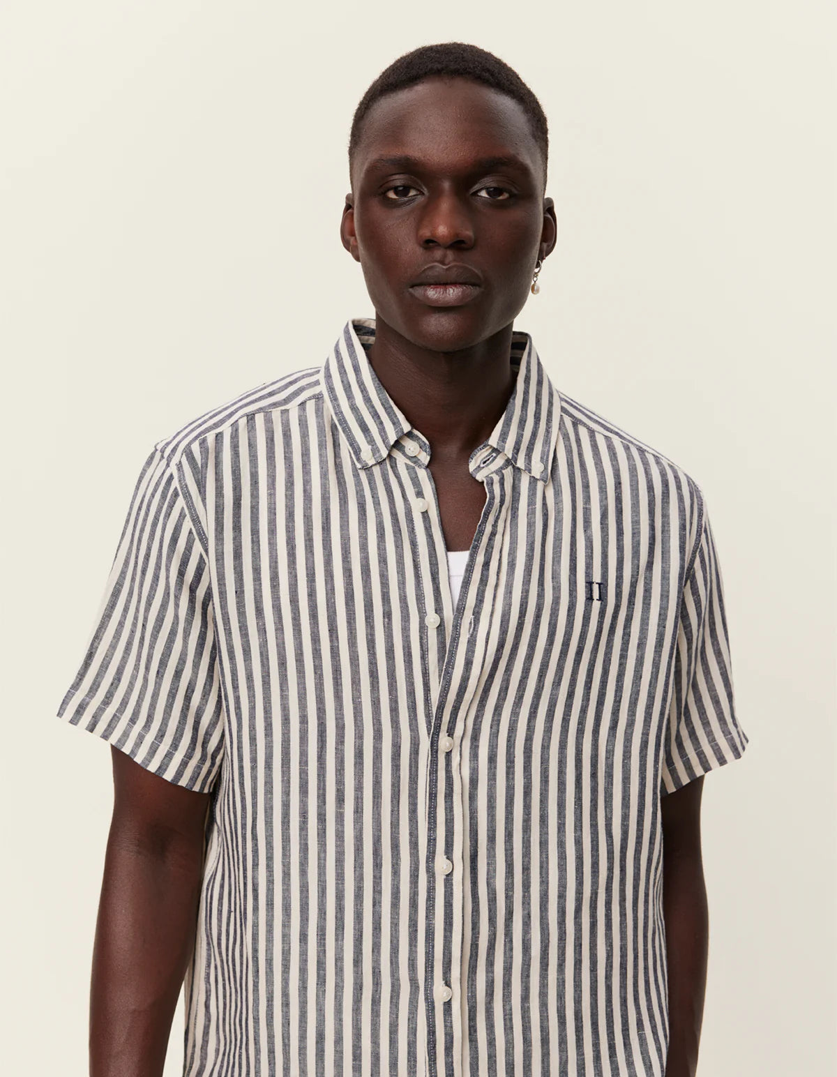 LES DEUX - KRIS LINEN SS SHIRT - DARK NAVY/IVORY