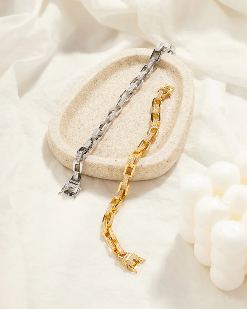 LUV AJ - BOXY PAVE CHAIN BRACELET - SILVER