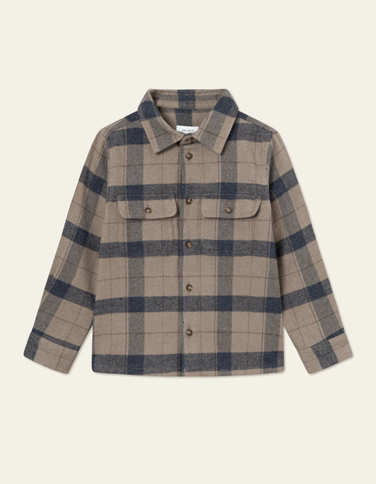 LES DEUX - LENNON FLANNEL CHECK OVERSHIRT - DESERT TAUPE/DARK NAVY