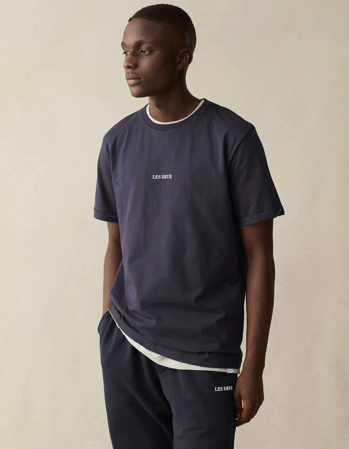 LES DEUX - LENS T-SHIRT - DARK NAVY/WHITE