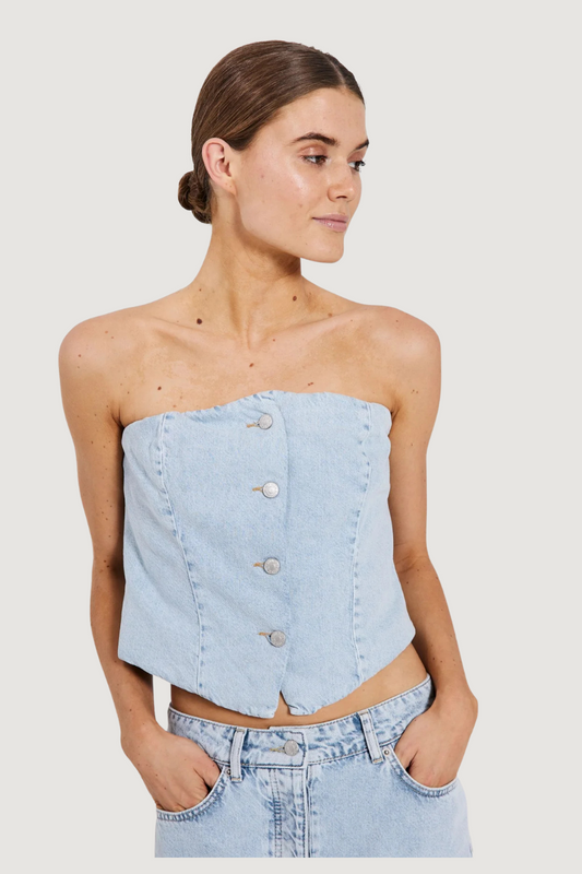 NORR - NINNI TUBE DENIM TOP - BLUE LIGHT WASH