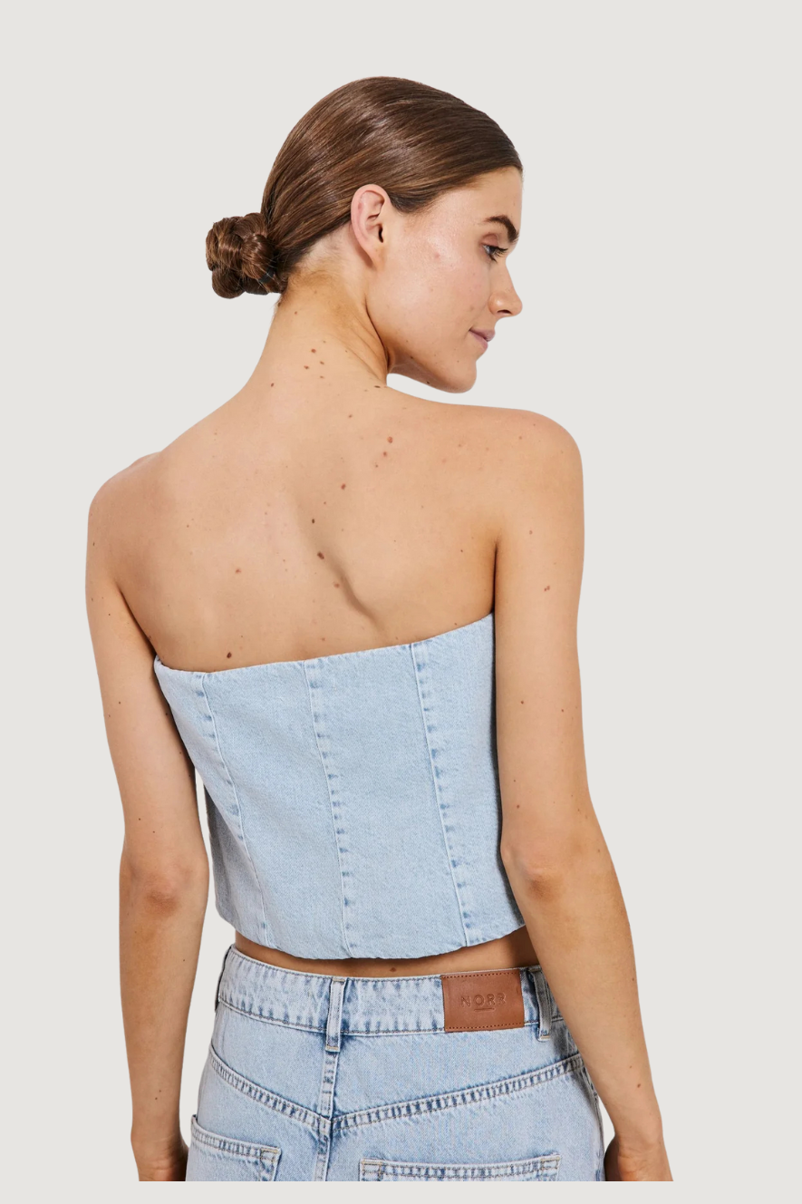 NORR - NINNI TUBE DENIM TOP - BLUE LIGHT WASH