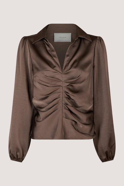 NEO NOIR - MILLE HEAVY SATEEN BLOUSE - DARK BROWN