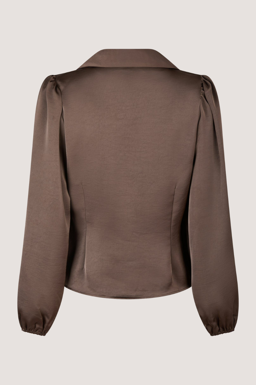 NEO NOIR - MILLE HEAVY SATEEN BLOUSE - DARK BROWN