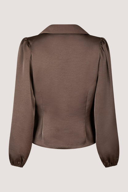 NEO NOIR - MILLE HEAVY SATEEN BLOUSE - DARK BROWN