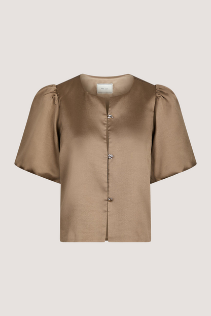 NEO NOIR - AISA DULL SATIN BLOUSE - DARK TAUPE