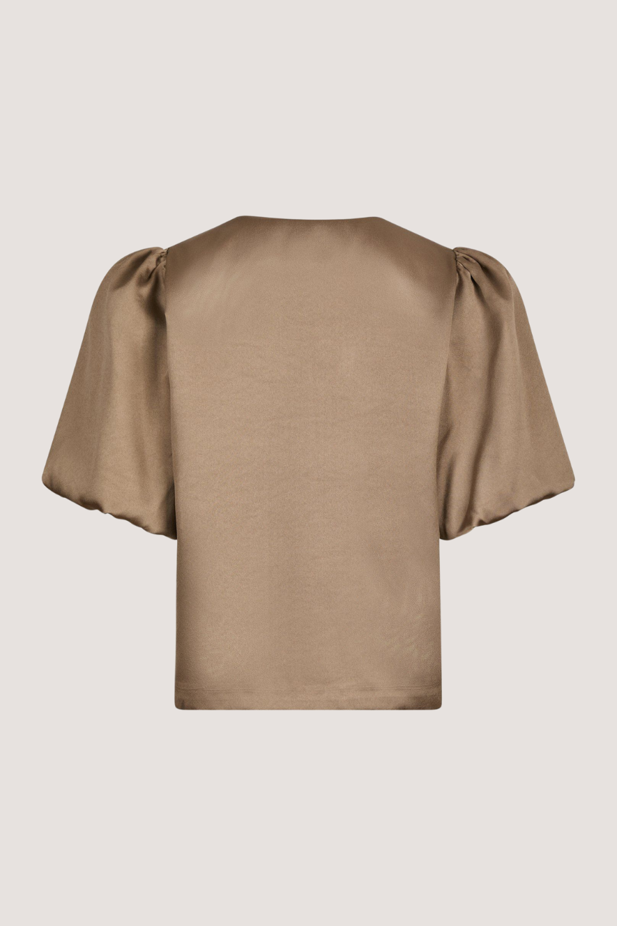 NEO NOIR - AISA DULL SATIN BLOUSE - DARK TAUPE