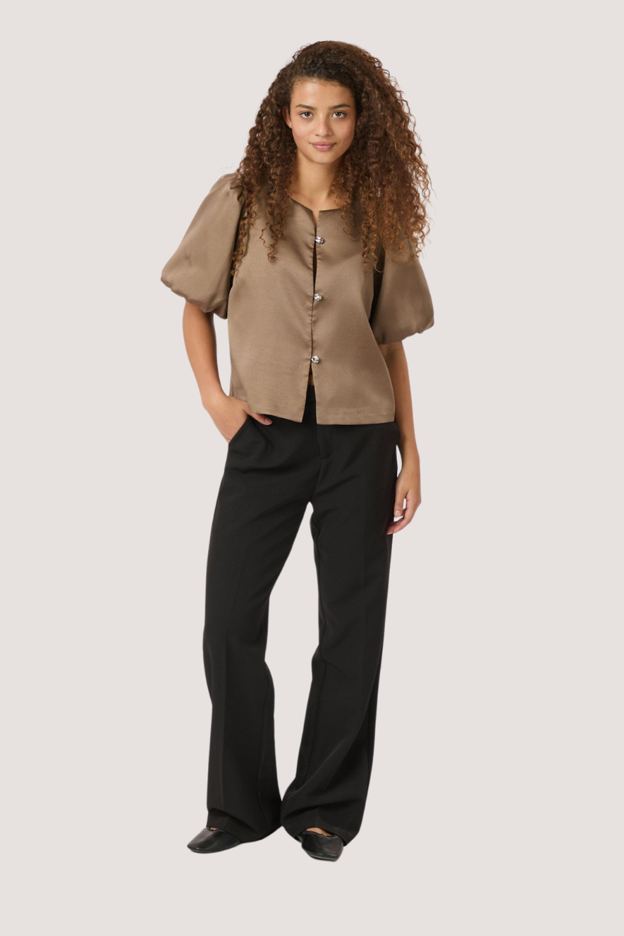 NEO NOIR - AISA DULL SATIN BLOUSE - DARK TAUPE