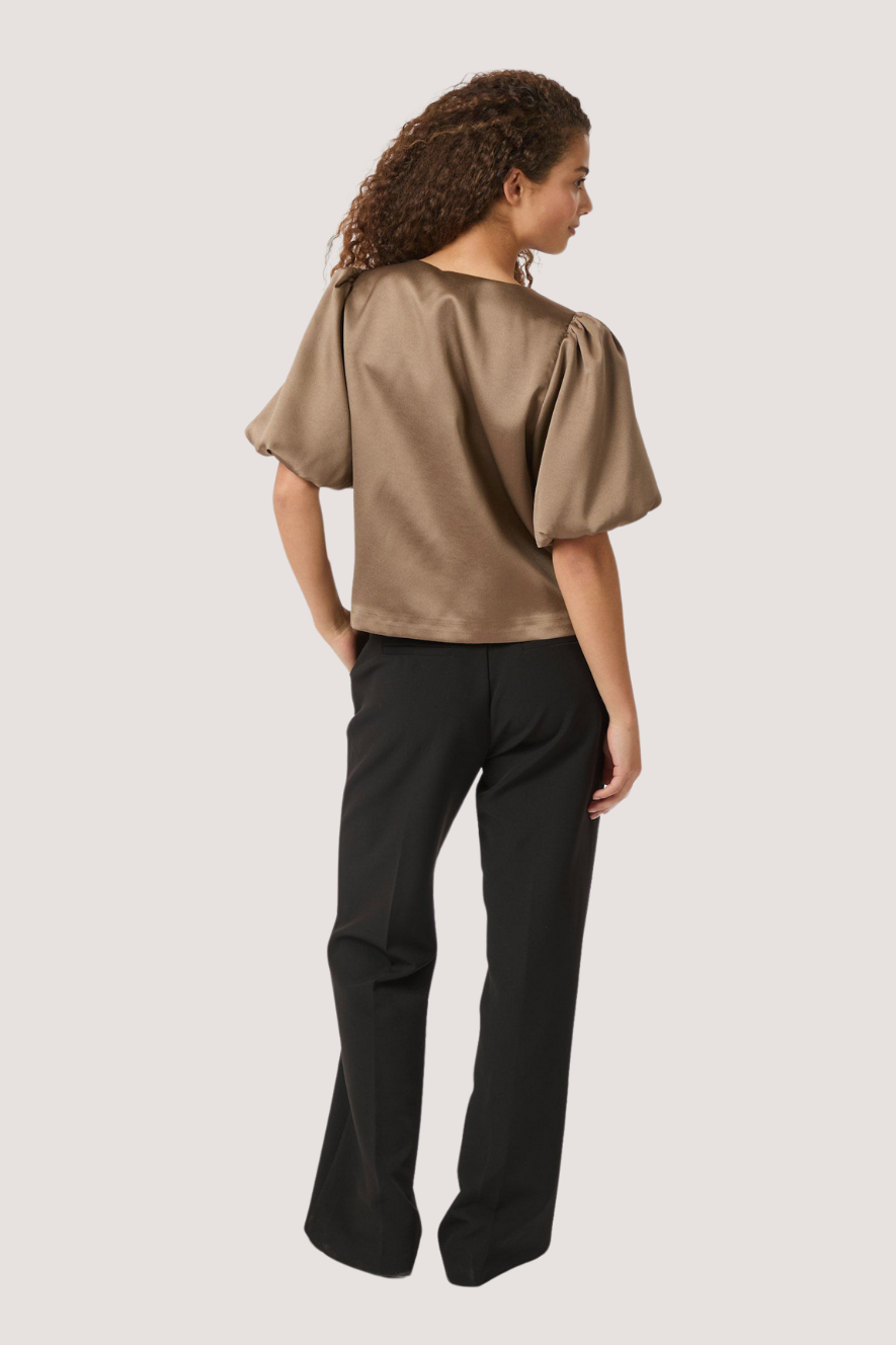 NEO NOIR - AISA DULL SATIN BLOUSE - DARK TAUPE