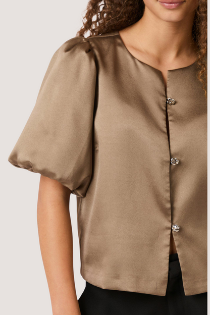 NEO NOIR - AISA DULL SATIN BLOUSE - DARK TAUPE