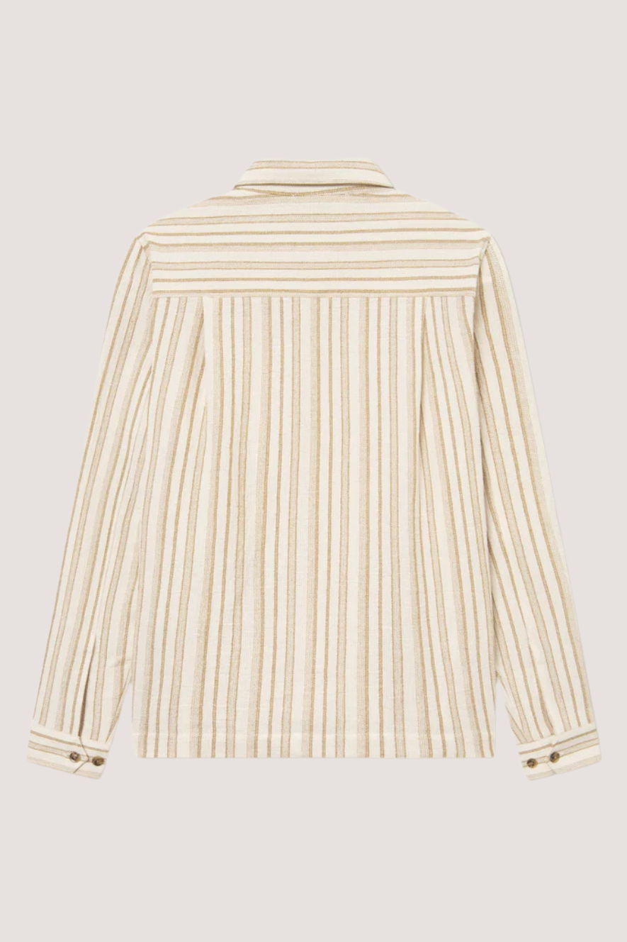 LES DEUX - SHANE STRIPE COTTON OVERSHIRT - IVORY/LINCHEN GREEN