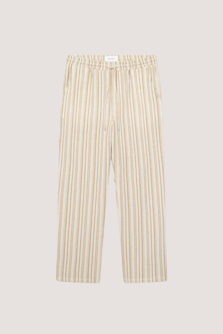 LES DEUX - HOUSTON STRIPE COTTON PANTS - IVORY/LINCHEN GREEN