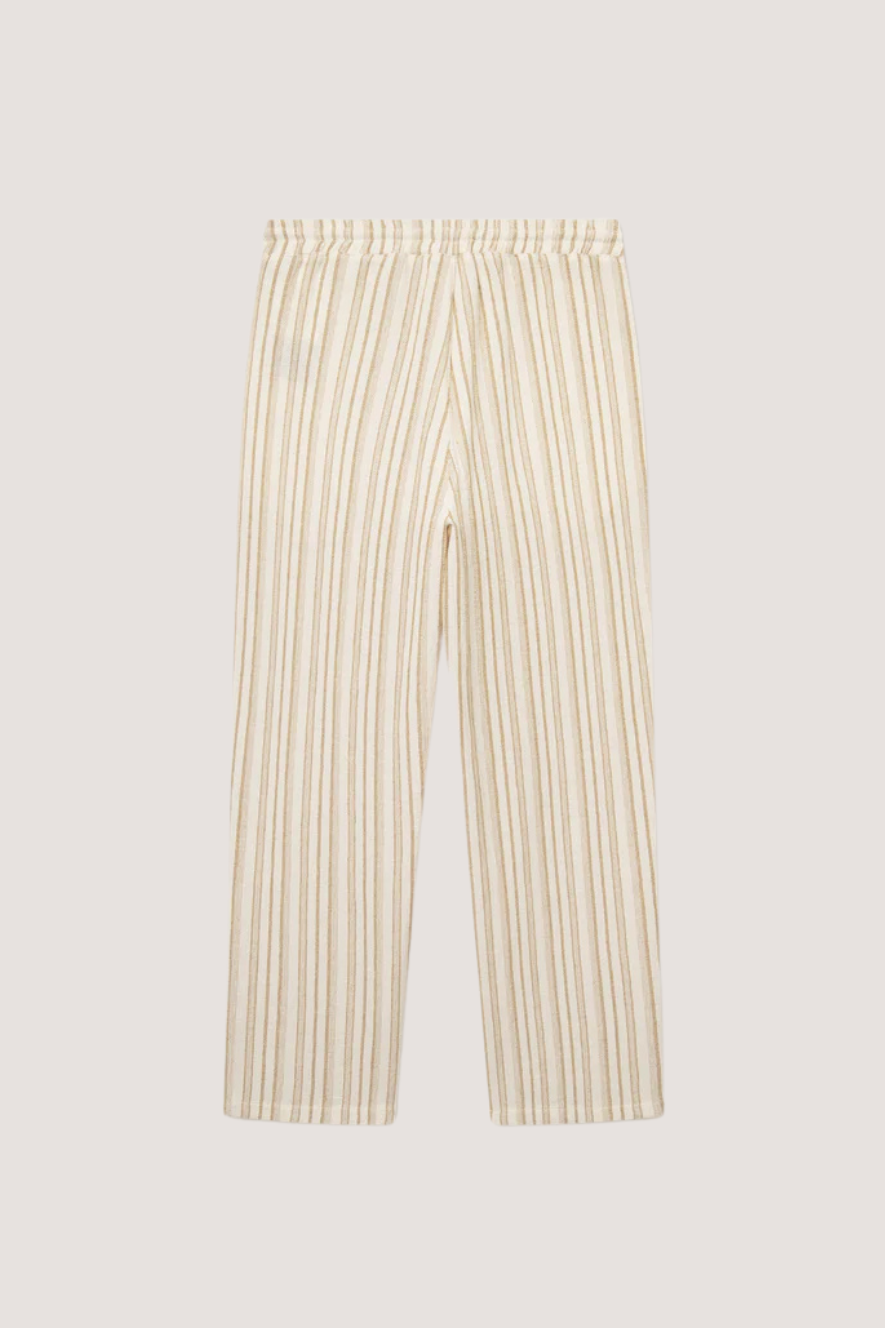 LES DEUX - HOUSTON STRIPE COTTON PANTS - IVORY/LINCHEN GREEN