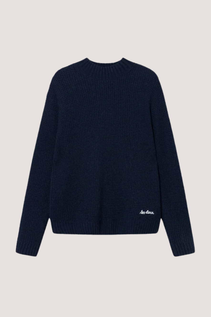 LES DEUX - GRADY WAFFLE MOCKNECK KNIT - DARK NAVY