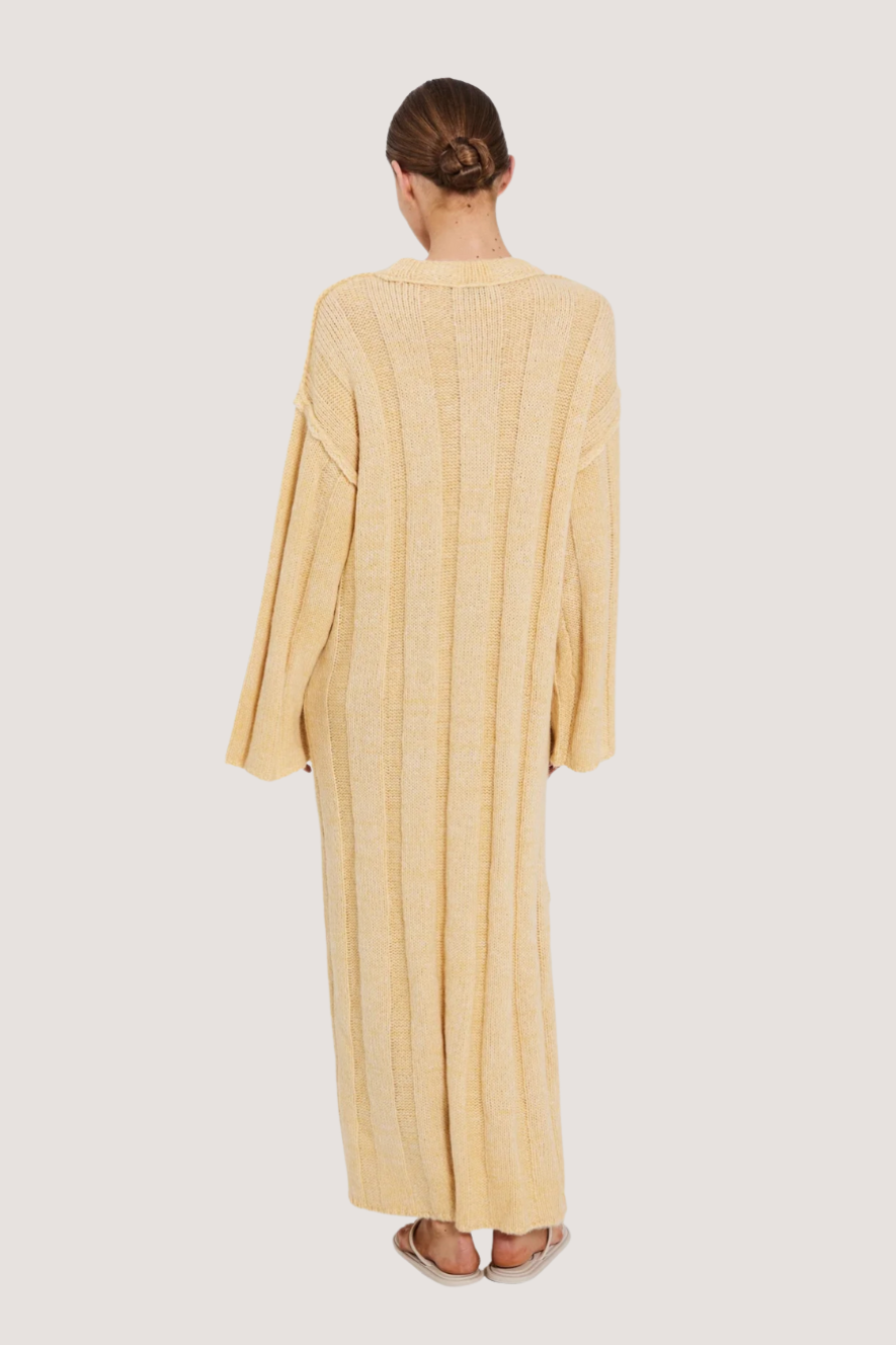 NORR - FUSCIA RIB KNIT DRESS - LIGHT YELLOW MÉLANGE