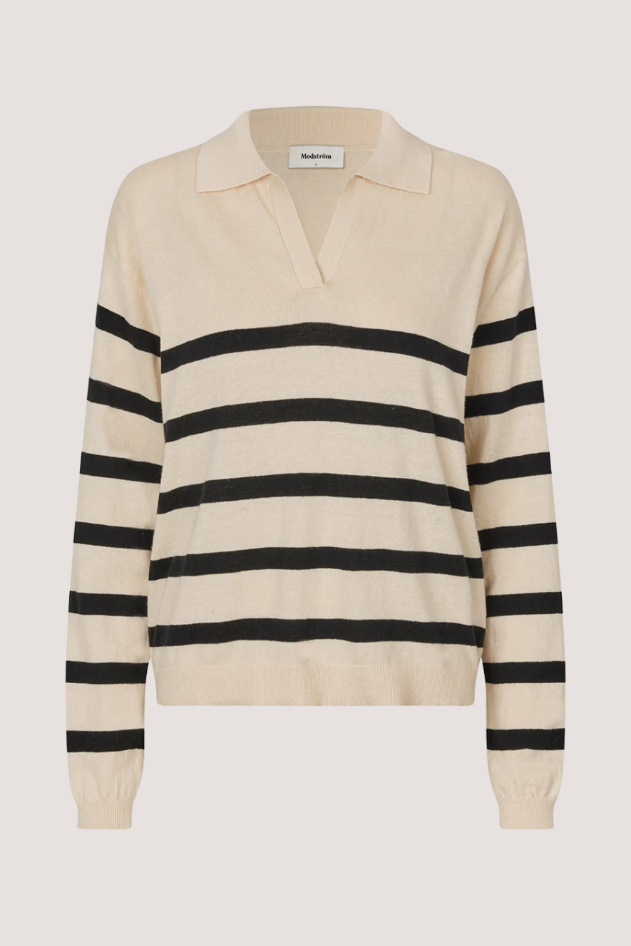 MODSTRÖM - IVORY STRIPE V-NECK - SUMMER SAND STRIPE