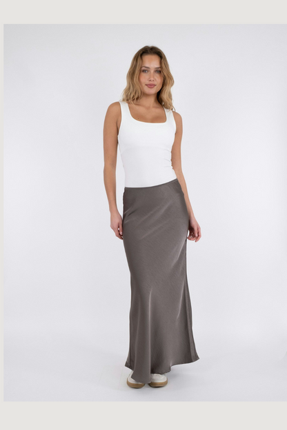 NEO NOIR - VICKY HEAVY SATEEN SKIRT - WARM GREY