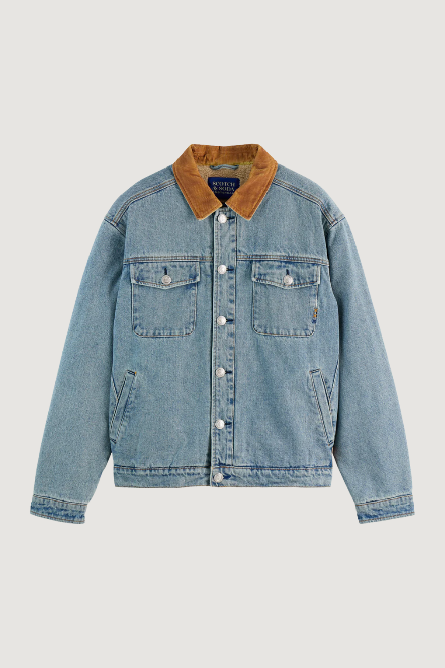 SCOTCH & SODA - CORD COLLAR INDIGO TEDDY JACKET - WASHED INDIGO