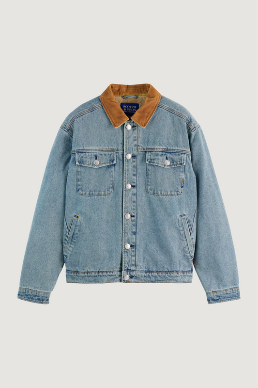 SCOTCH & SODA - CORD COLLAR INDIGO TEDDY JACKET - WASHED INDIGO