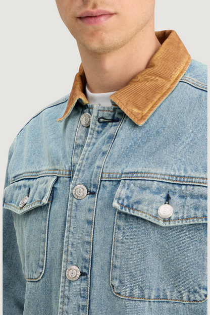 SCOTCH & SODA - CORD COLLAR INDIGO TEDDY JACKET - WASHED INDIGO