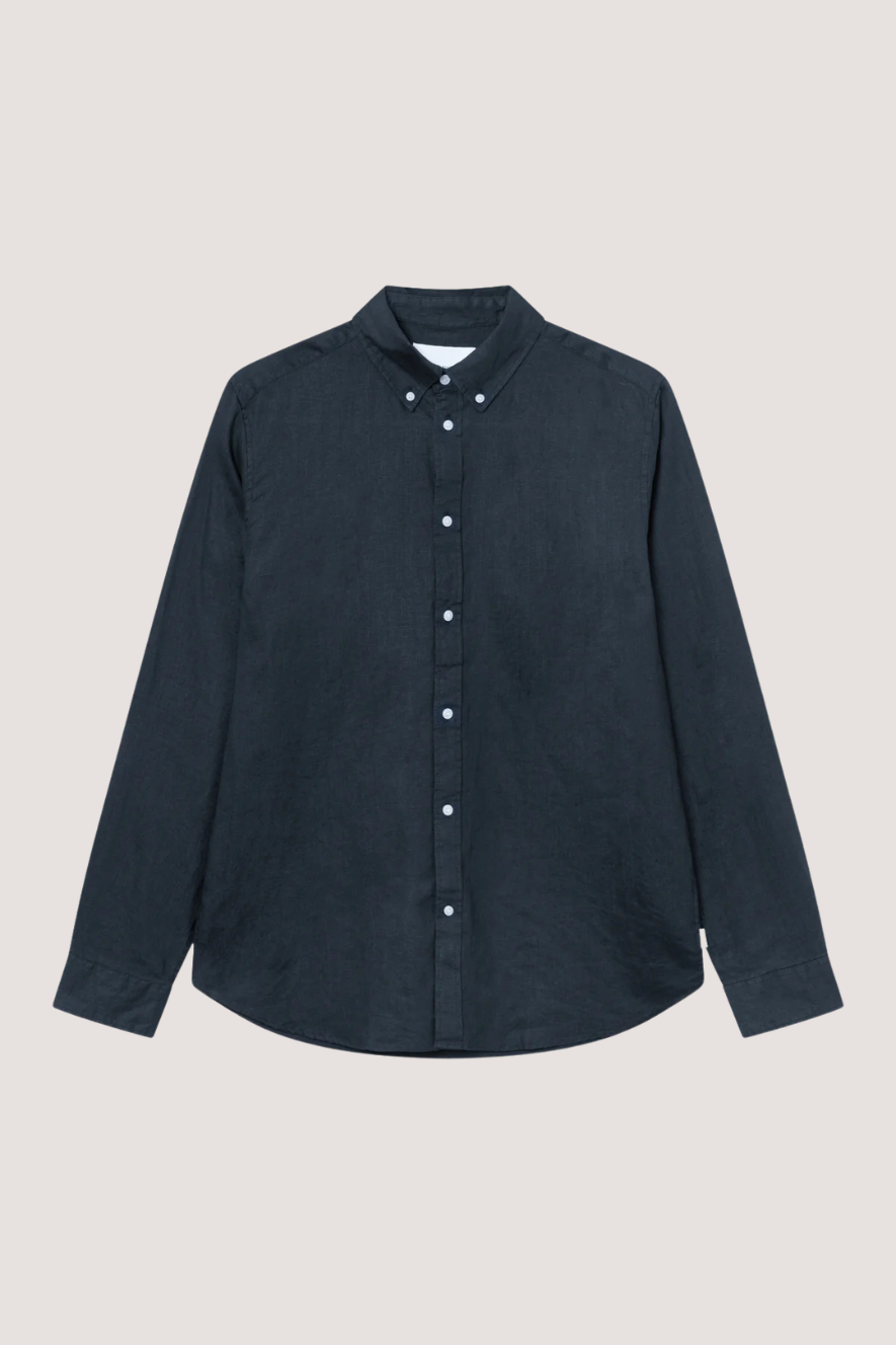 LES DEUX - KRISTIAN LINEN B.D. SHIRT - DARK NAVY