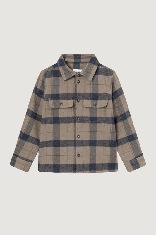 LES DEUX - LENNON FLANNEL CHECK OVERSHIRT - DESERT TAUPE/DARK NAVY