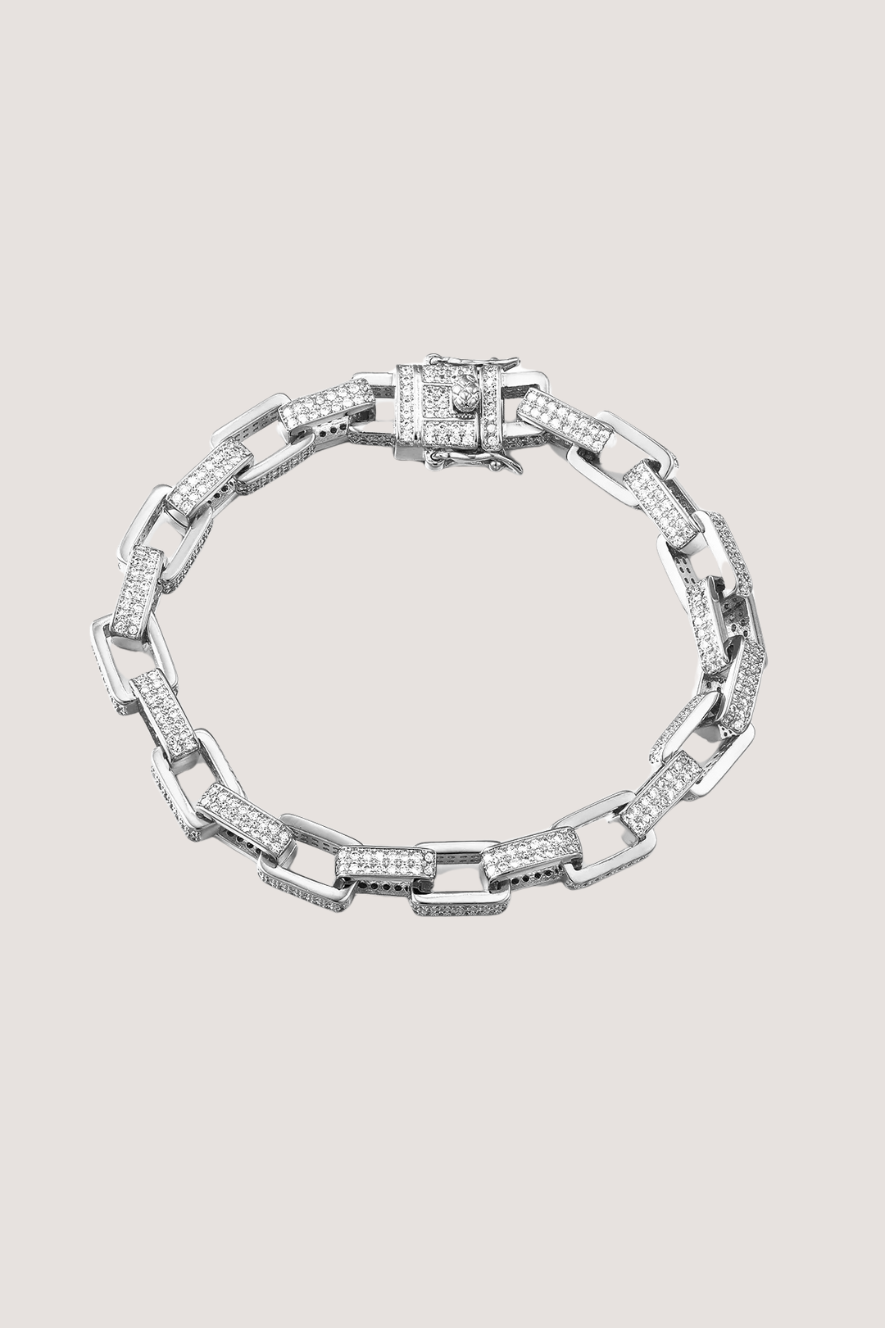 LUV AJ - BOXY PAVE CHAIN BRACELET - SILVER