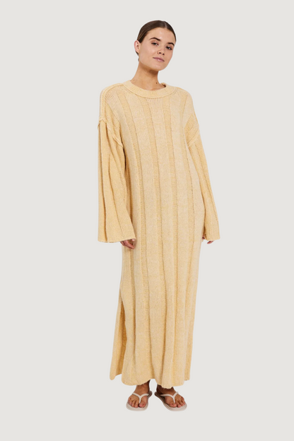 NORR - FUSCIA RIB KNIT DRESS - LIGHT YELLOW MÉLANGE