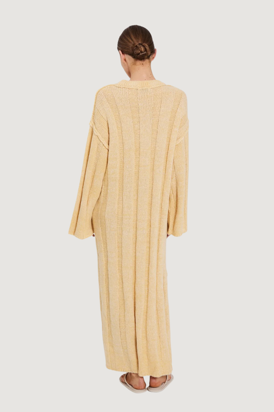 NORR - FUSCIA RIB KNIT DRESS - LIGHT YELLOW MÉLANGE