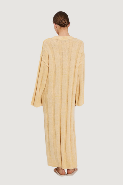 NORR - FUSCIA RIB KNIT DRESS - LIGHT YELLOW MÉLANGE