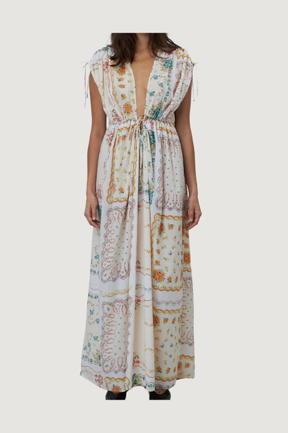 STELLA NOVA - COTTON TISSUE PRINTED MAXI DRESS - HANDKERCHIEF PRINT