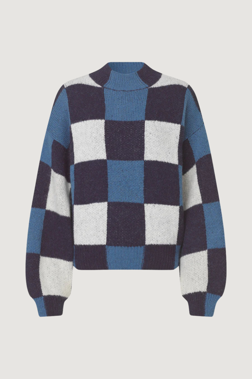 STINE GOYA - GINGHAM CHECK SWEATER - BLUE GINGHAM CHECK