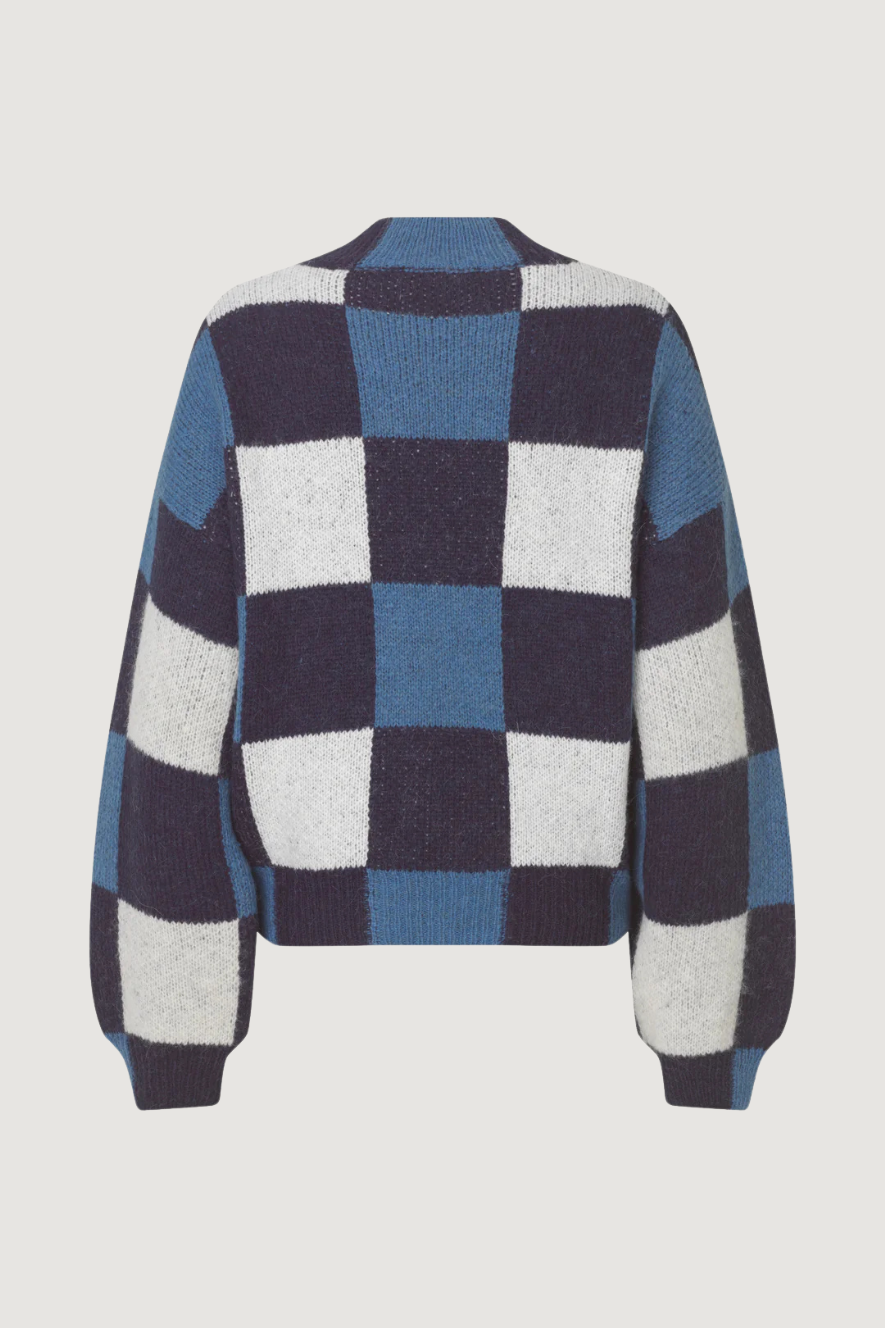 STINE GOYA - GINGHAM CHECK SWEATER - BLUE GINGHAM CHECK