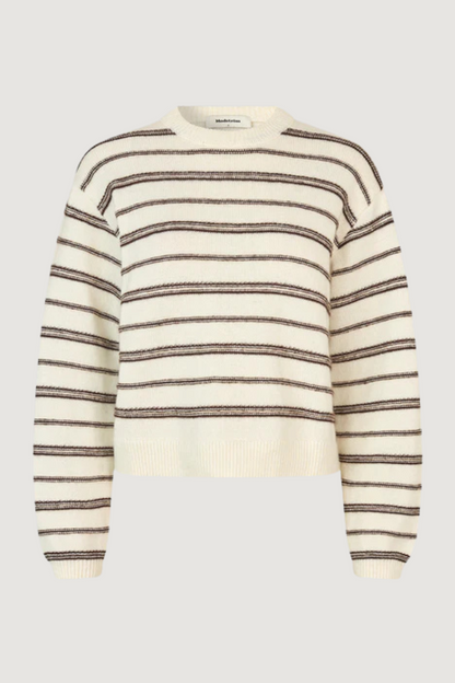 MODSTRÖM - LINEUSMD STRIPE O-NECK - SOFT WHITE CEDAR